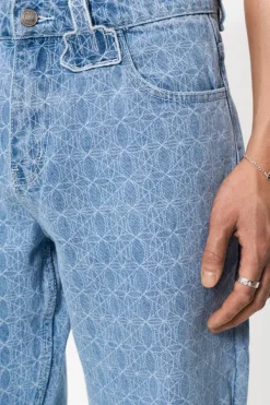 OLAKALA Cc Blue Monogram Denim Pants Flash Sale