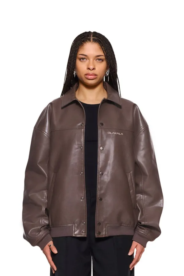 OLAKALA Cc Leather Jacket Brown Clearance